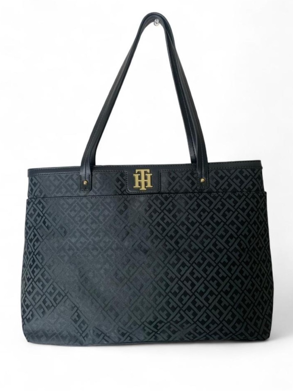 Tommy Hilfiger Monogram Jacquard Tote Bag - Black & Gold - EUC